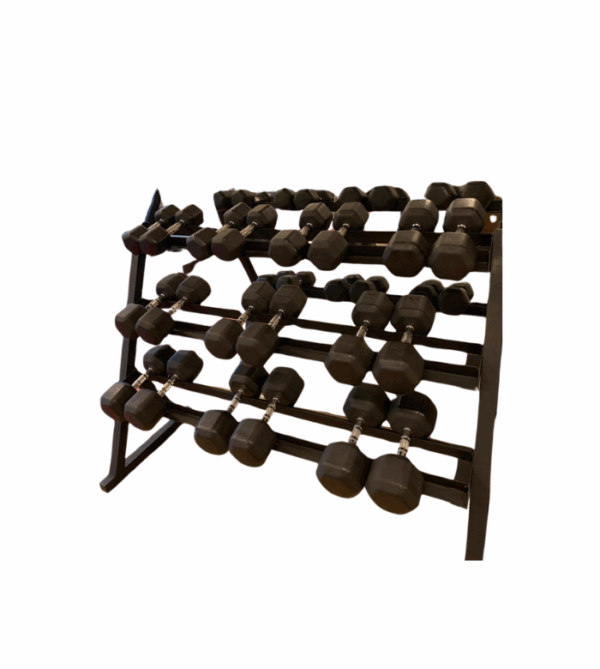 Kit Dumbbell Sextavado Texturizado Pegada Cromada 12kg ao 30kg com Suporte